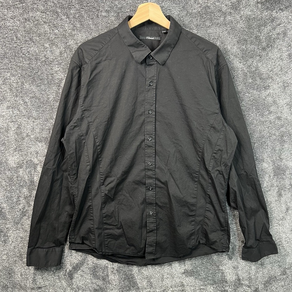7 Diamonds Long Sleeve Shirt Pin Striped Button Down Black Men's Size 2XL